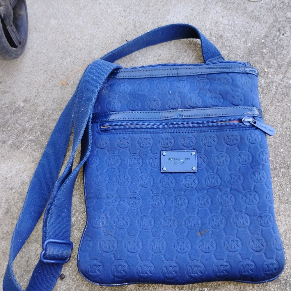 Michael Kors Navy Embossed MK Crossbody Messenger Bag